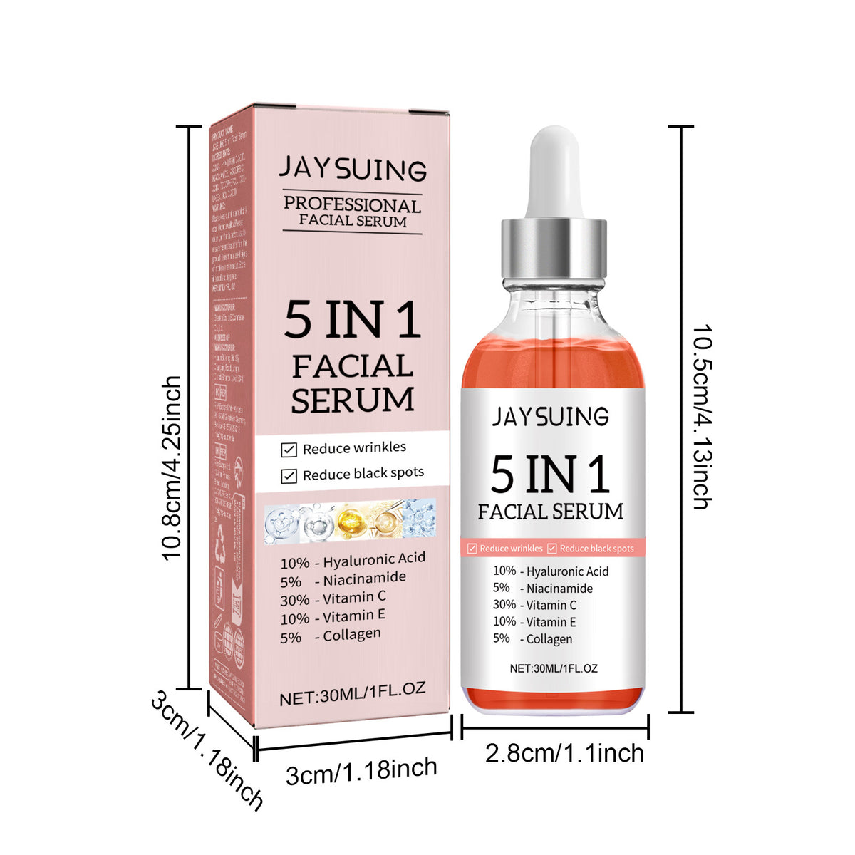 5 In 1 Facial Serum,30 Vitamin C Face Serum,Anti Aging Reduces Wrinkles Hydrating Collagen Facial Serum With Niacinamide,,Hyaluronic Acid, Vitamin E